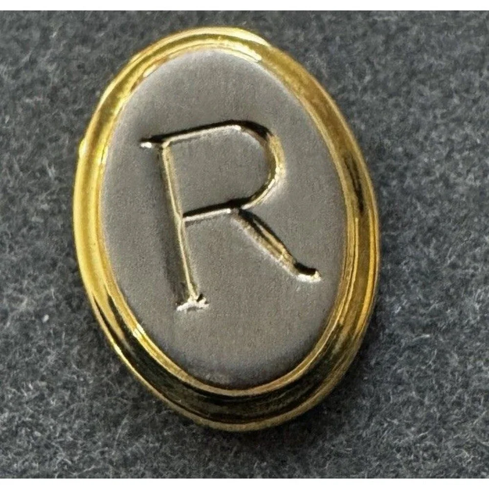 Vintage Stafford Tie Tack Initial R Gold And Silver Two Tone Oval New Never Worn